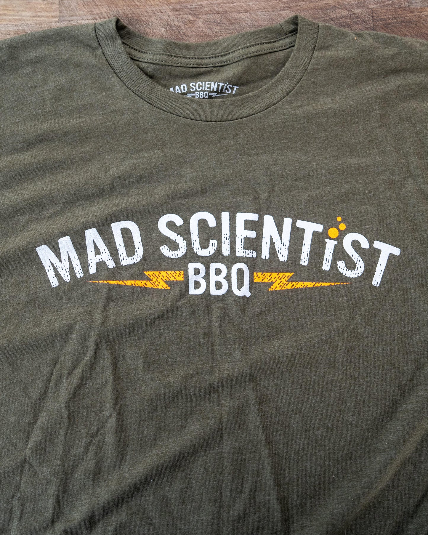 Military Green Mad Scientist BBQ Logo Tee