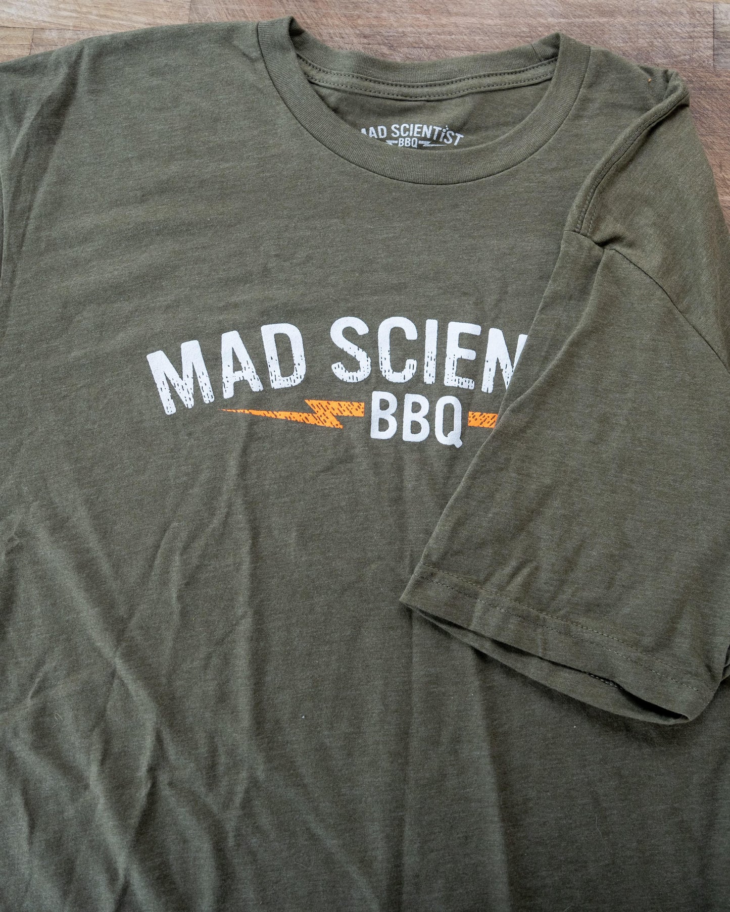 Military Green Mad Scientist BBQ Logo Tee